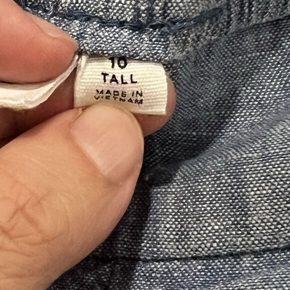 Gap Womens Blue Linen Blend Cropped Wide-Leg Pleated Pants Sz 10 Tall Flaw Read - Picture 7 of 13